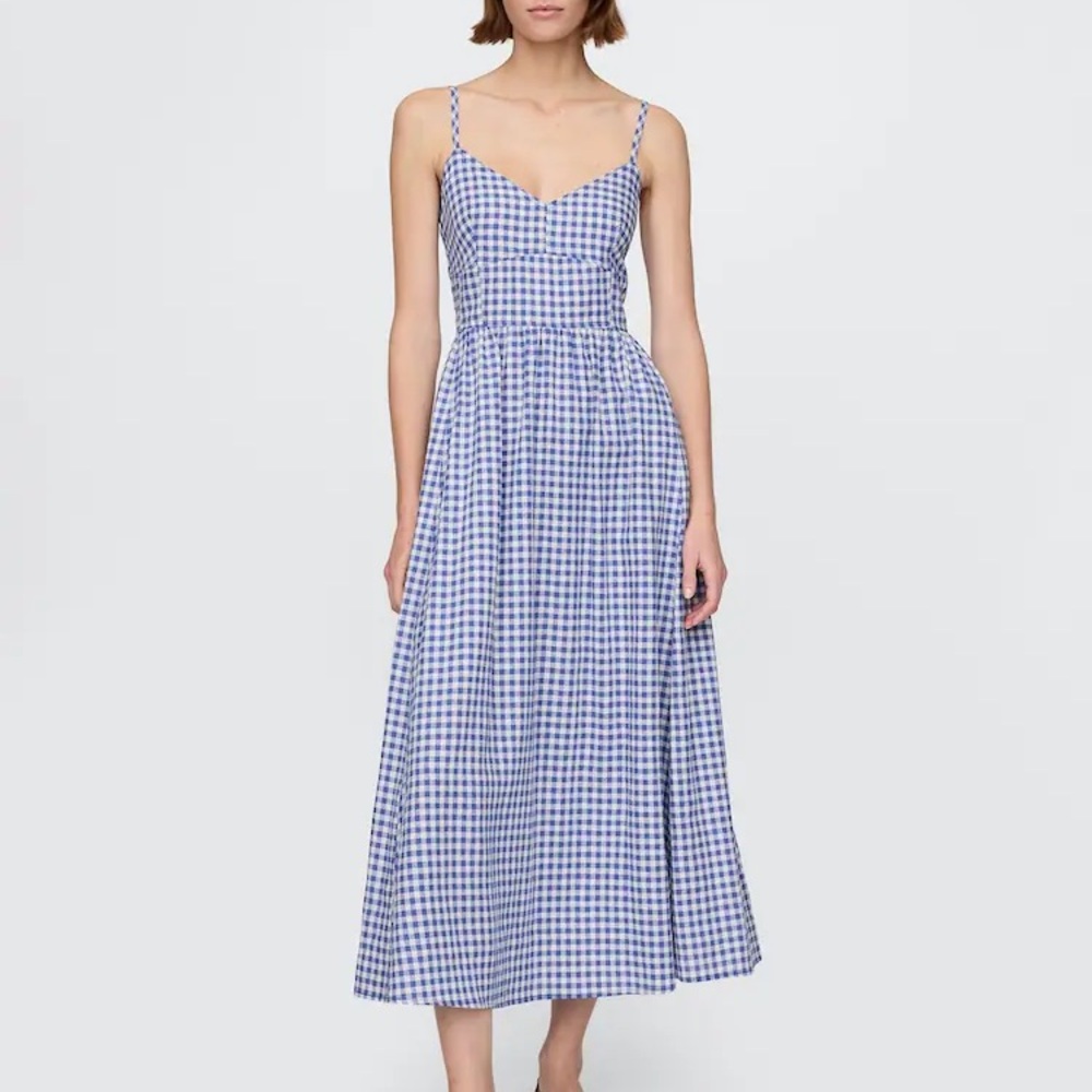 GAP Blue Gingham Midi Dress